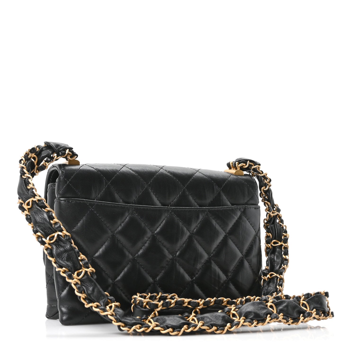Lambskin Quilted CHNL 19 Chain Flap Wallet Black