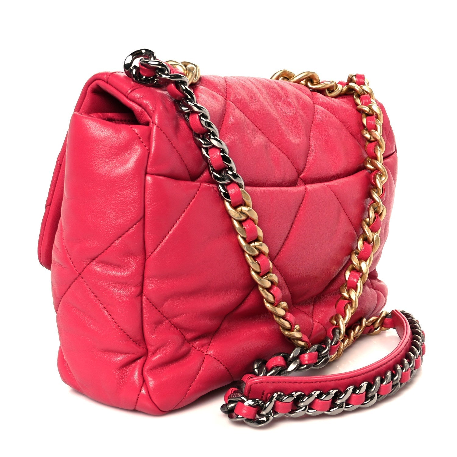 Goatskin Quilted Large CHNL 19 Flap Dark Pink