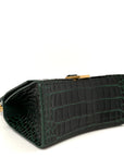 Shiny Calfskin Crocodile Embossed Small Hourglass Top Handle Bag Forest Green