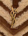 Nubuck Shearling Chevron Monogram Medium College Bag Dark Cigar Natural Beige