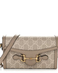 GG Supreme Monogram Textured Dollar Calfskin Mini Horsebit 1955 Shoulder Bag Beige Mystic White Oatmeal