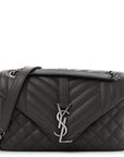 Sheepskin Tri-Quilt Monogram Medium College Bag Coal