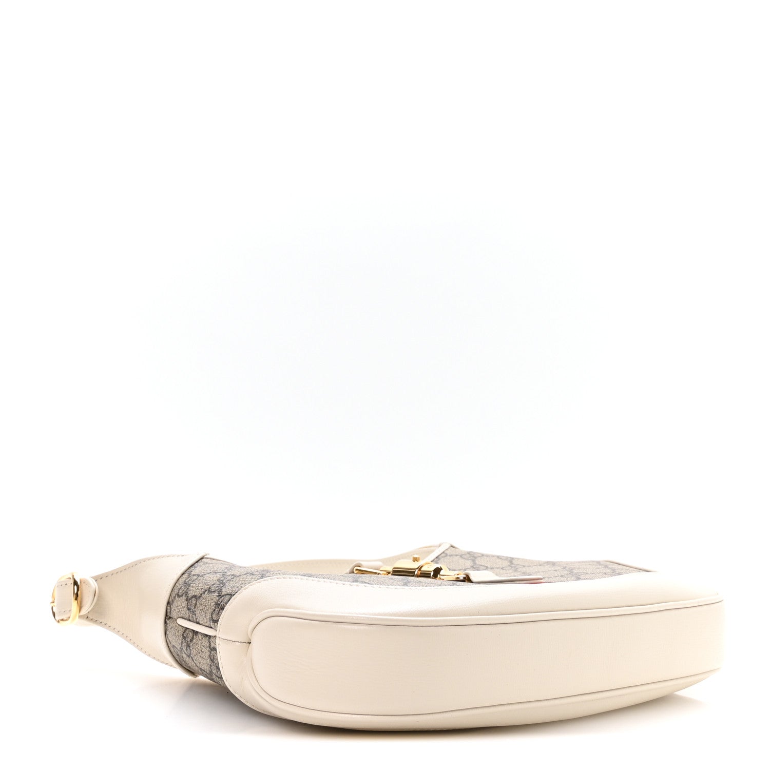 GG Supreme Monogram Azalea Calfskin Web Small Jackie 1961 Hobo Beige Ebony Mystic White
