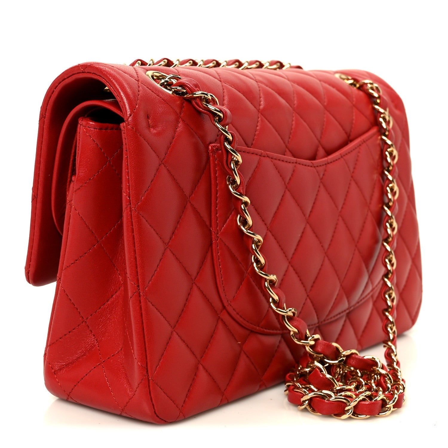 Lambskin Quilted Medium Double Flap Red