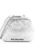 Metallic Textured Calfskin Logo Cloud Coin Purse With Strap Silver