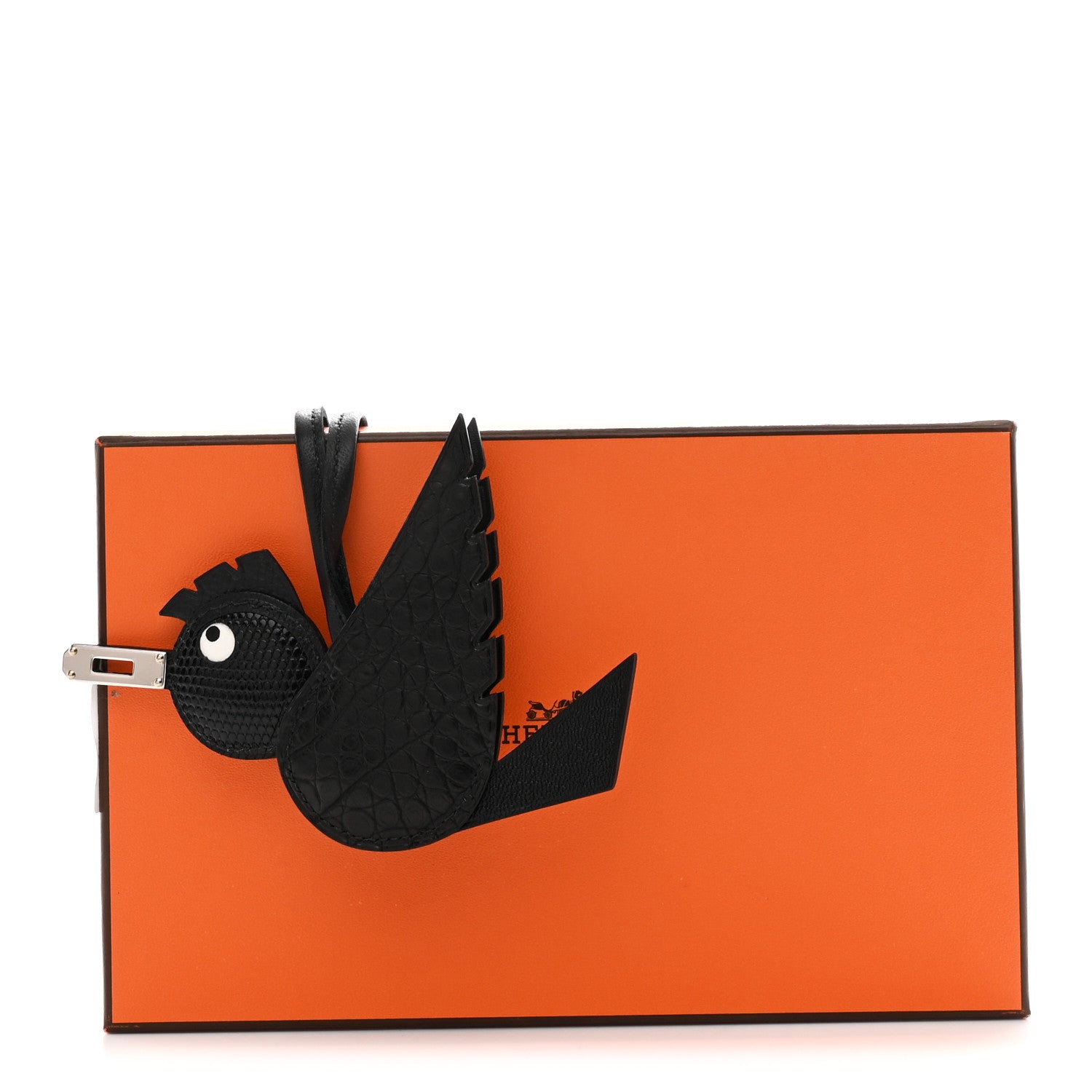 Epsom Chevre Mysore Swift Alligator Lizard Birdy Bag Charm Black
