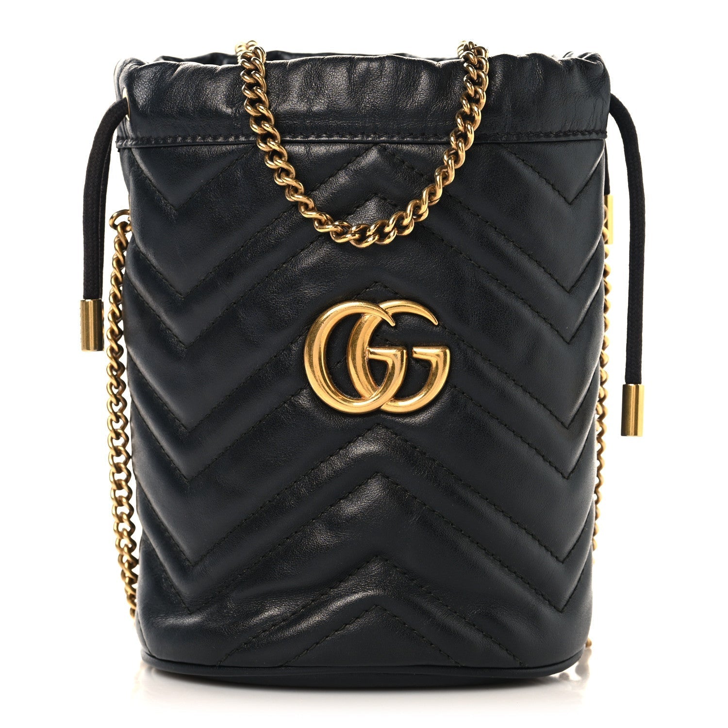 Calfskin Matelasse Mini GG Marmont 2.0 Bucket Bag Black