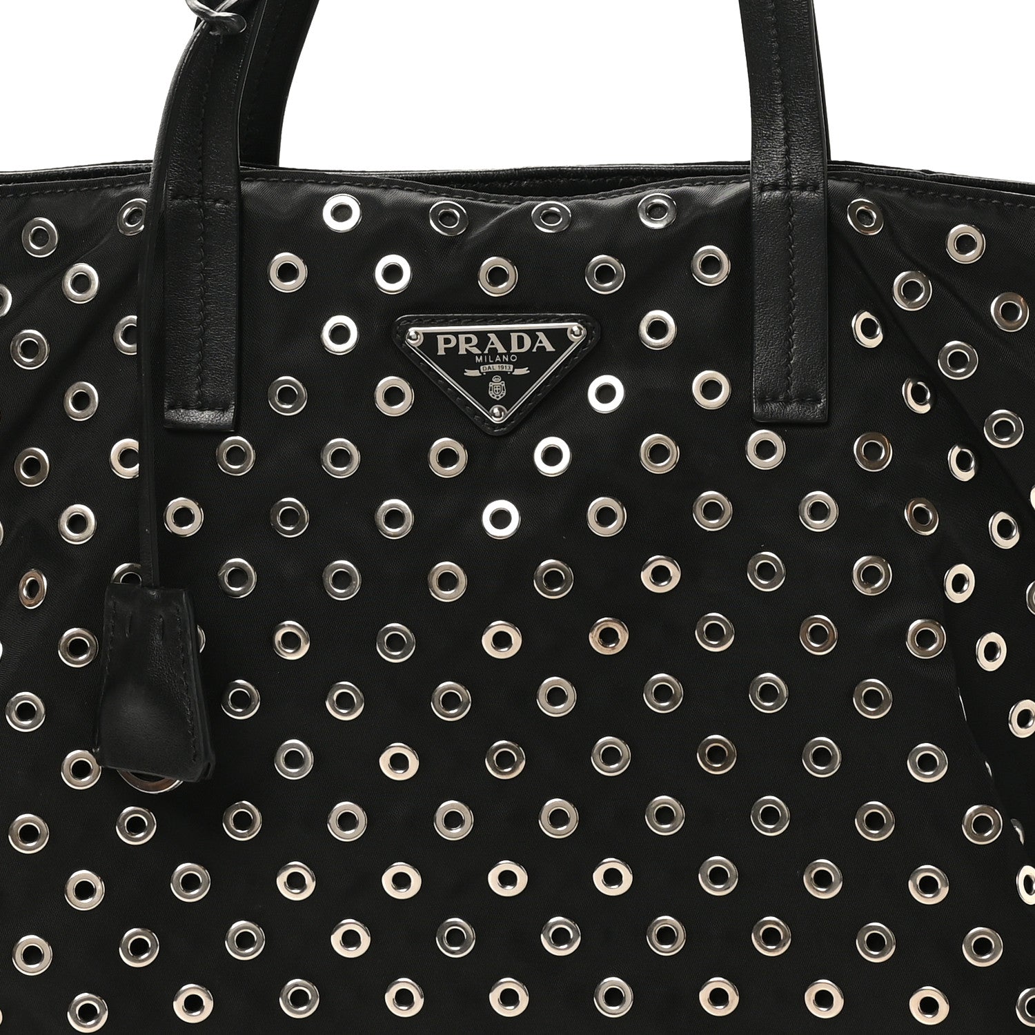 Tessuto Nylon Calfskin Grommet Tote Black