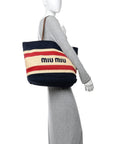 Raffia Crochet Stripe Tote Natural Blue