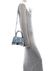 Nappa Denim Printed Small Hourglass Top Handle Bag Denim Blue
