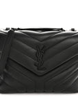 Calfskin Y Quilted Monogram Monochrome Small Loulou Chain Satchel Black