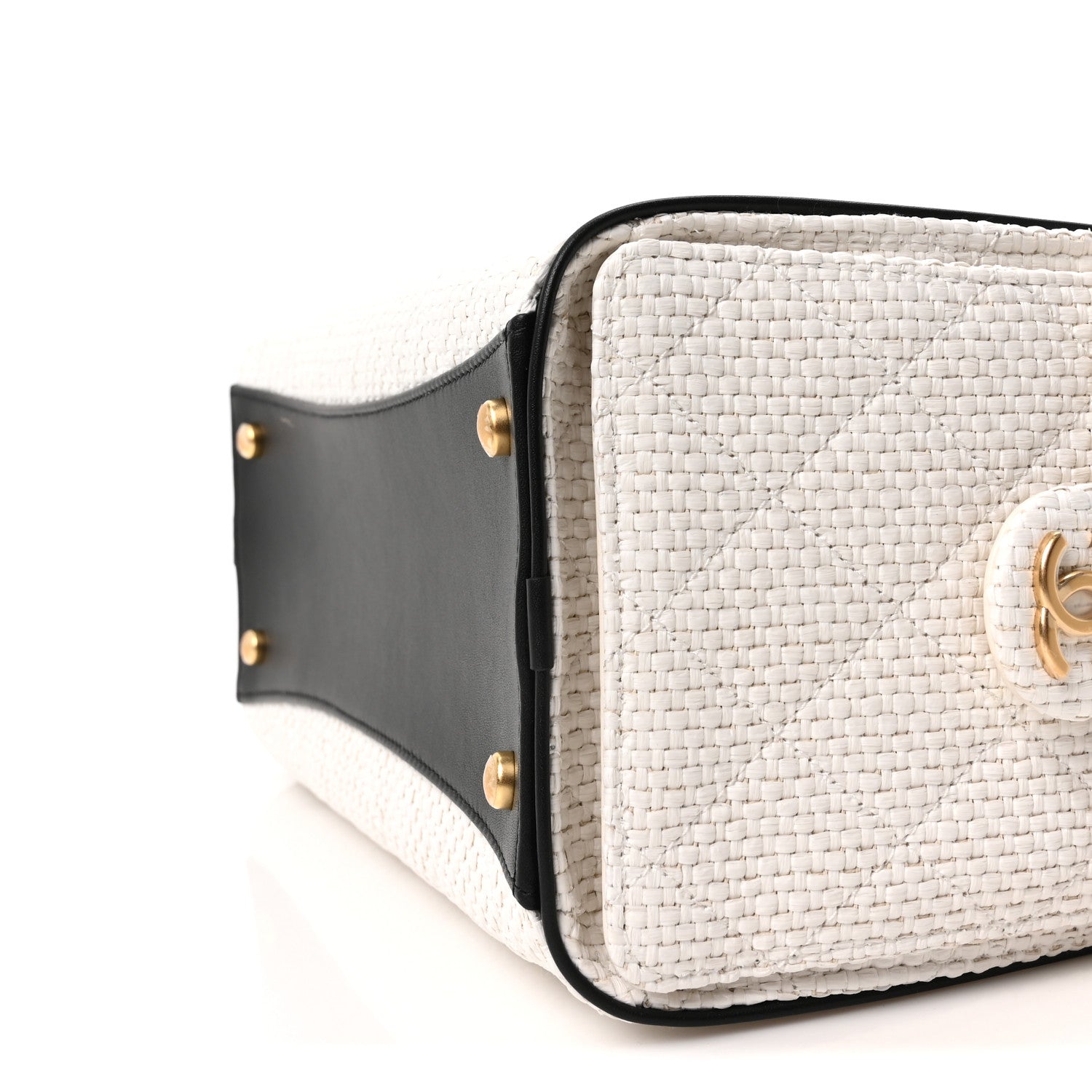 Braided Raffia Calfskin Quilted Small CHNL 25 Handbag White Black