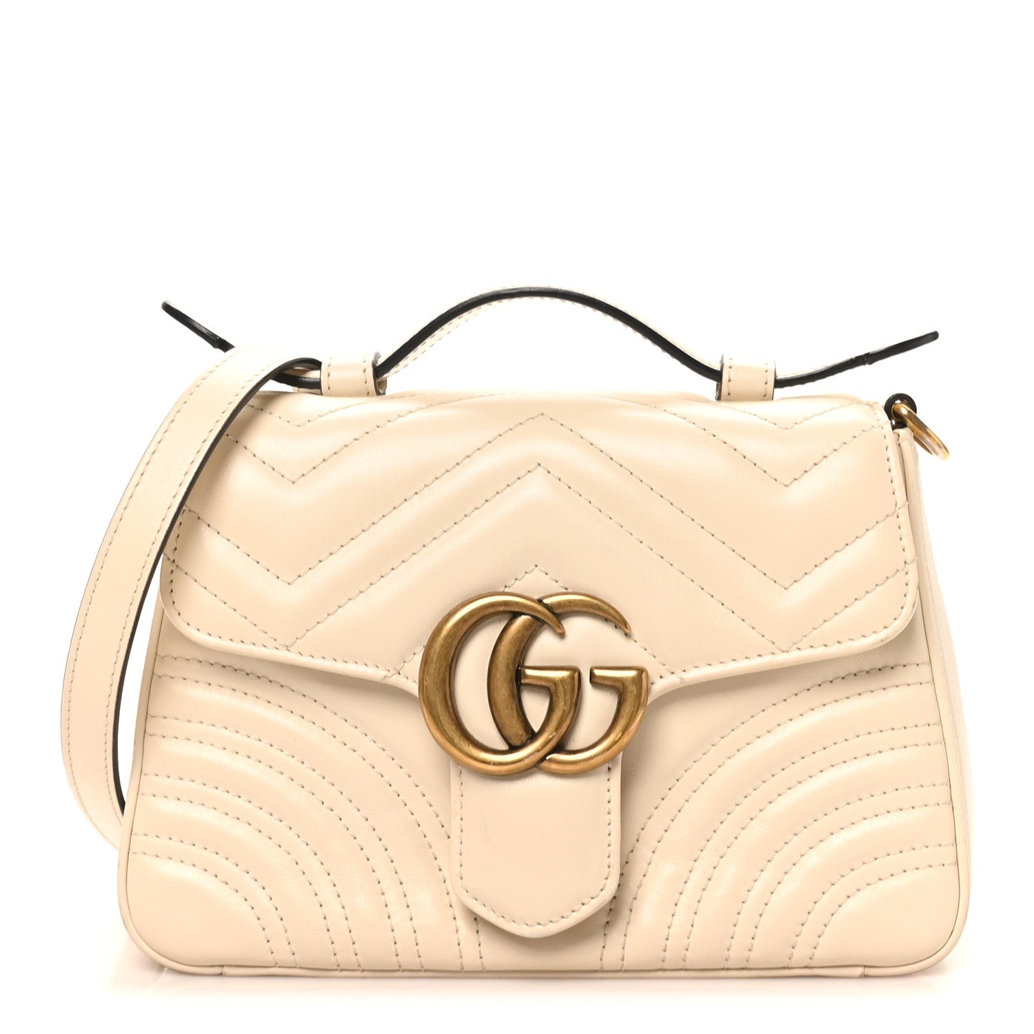 Calfskin Matelasse Mini GG Marmont Top Handle Shoulder Bag White