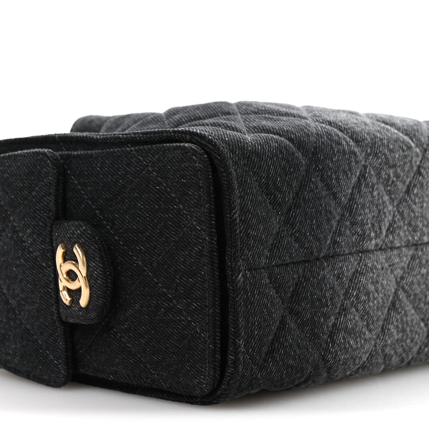 Washed Denim Quilted Mini CHNL 25 Handbag Black