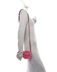 Shearling Sheepskin CHNL 19 Round Clutch With Chain Dark Pink