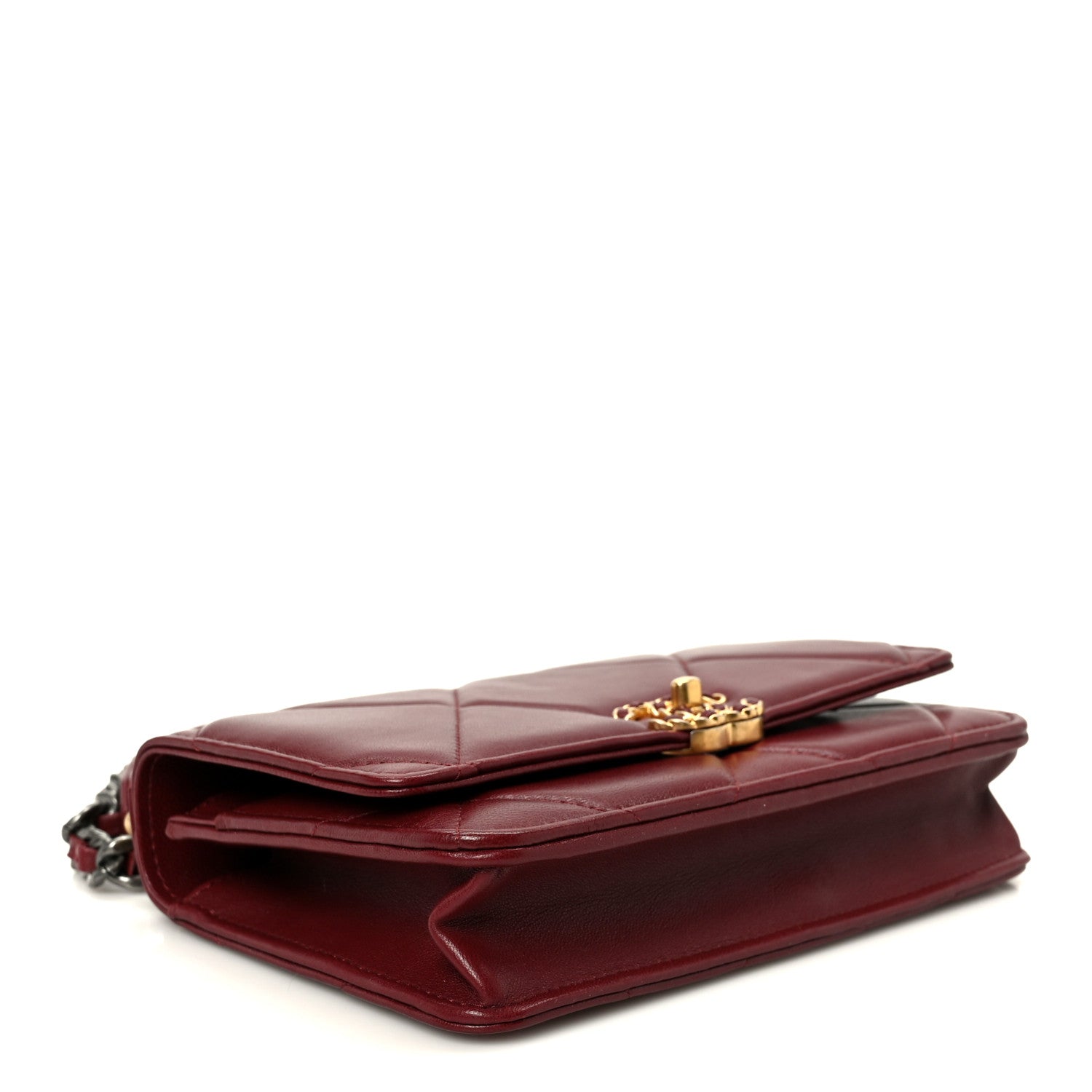 Lambskin Quilted CHNL 19 Wallet On Chain WOC Burgundy