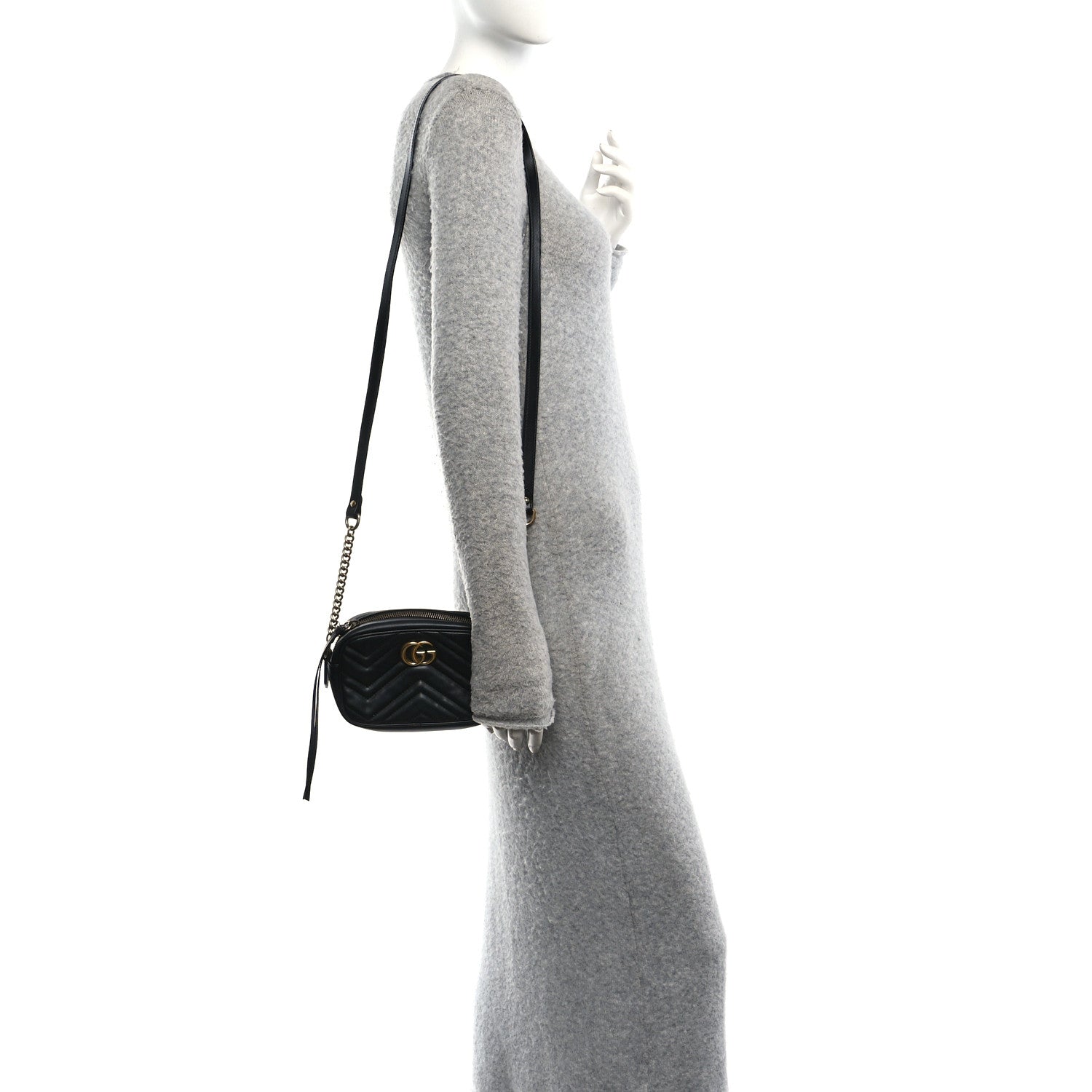 Calfskin Matelasse Mini GG Marmont Chain Shoulder Bag Black