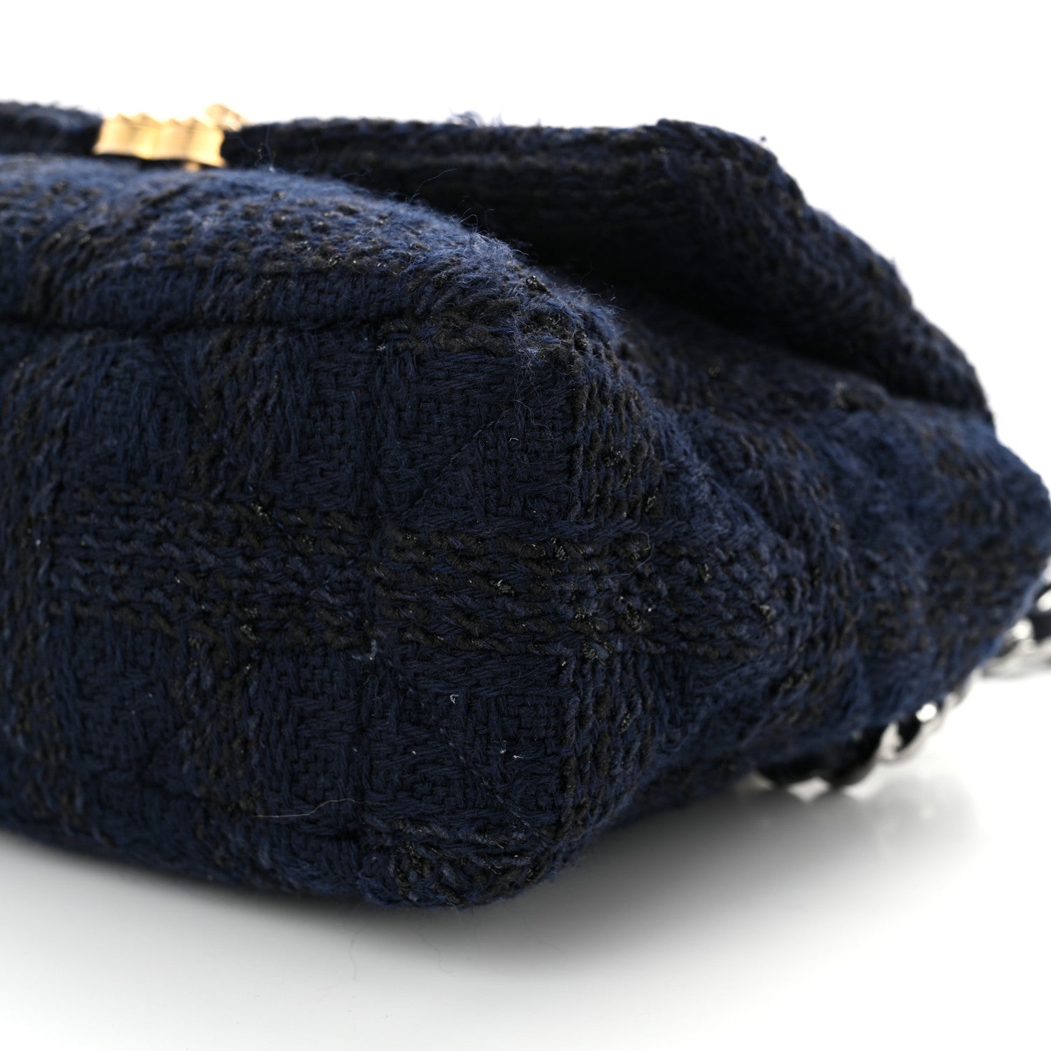 Tweed Quilted Large CHNL 19 Flap Navy Blue