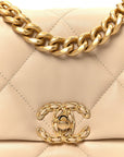 Shiny Goatskin Quilted Medium CHNL 19 Flap Beige