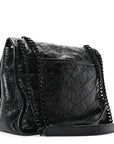 Crinkled Calfskin Matelasse Monogram Medium Niki Chain Satchel Black