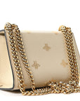 Grained Calfskin Bee Star Small Padlock Shoulder Bag White