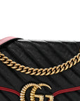 Vintage Effect Calfskin Matelasse Diagonal Small Torchon GG Marmont Shoulder Bag Black Romantic Cherry