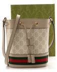 GG Supreme Monogram Textured Calfskin Web Mini Ophidia Bucket Bag Beige Ebony Mystic White Oatmeal