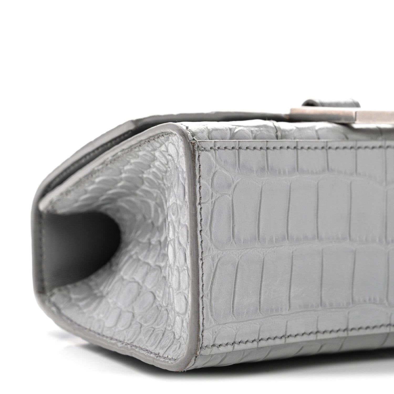 Shiny Calfskin Crocodile Embossed Hourglass Top Handle Bag XS BLCG Grey