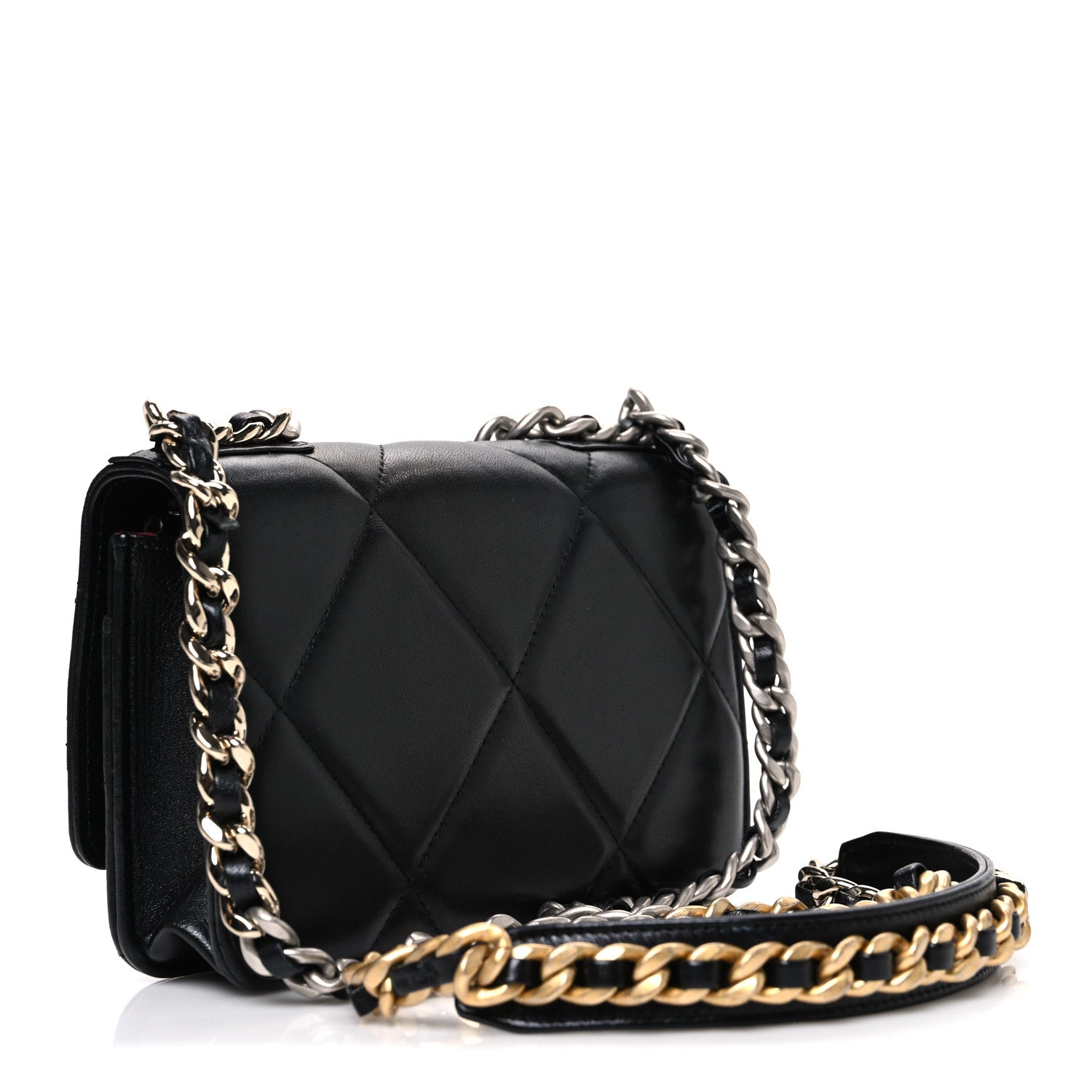 Lambskin Quilted CHNL 19 Wallet On Chain WOC Black