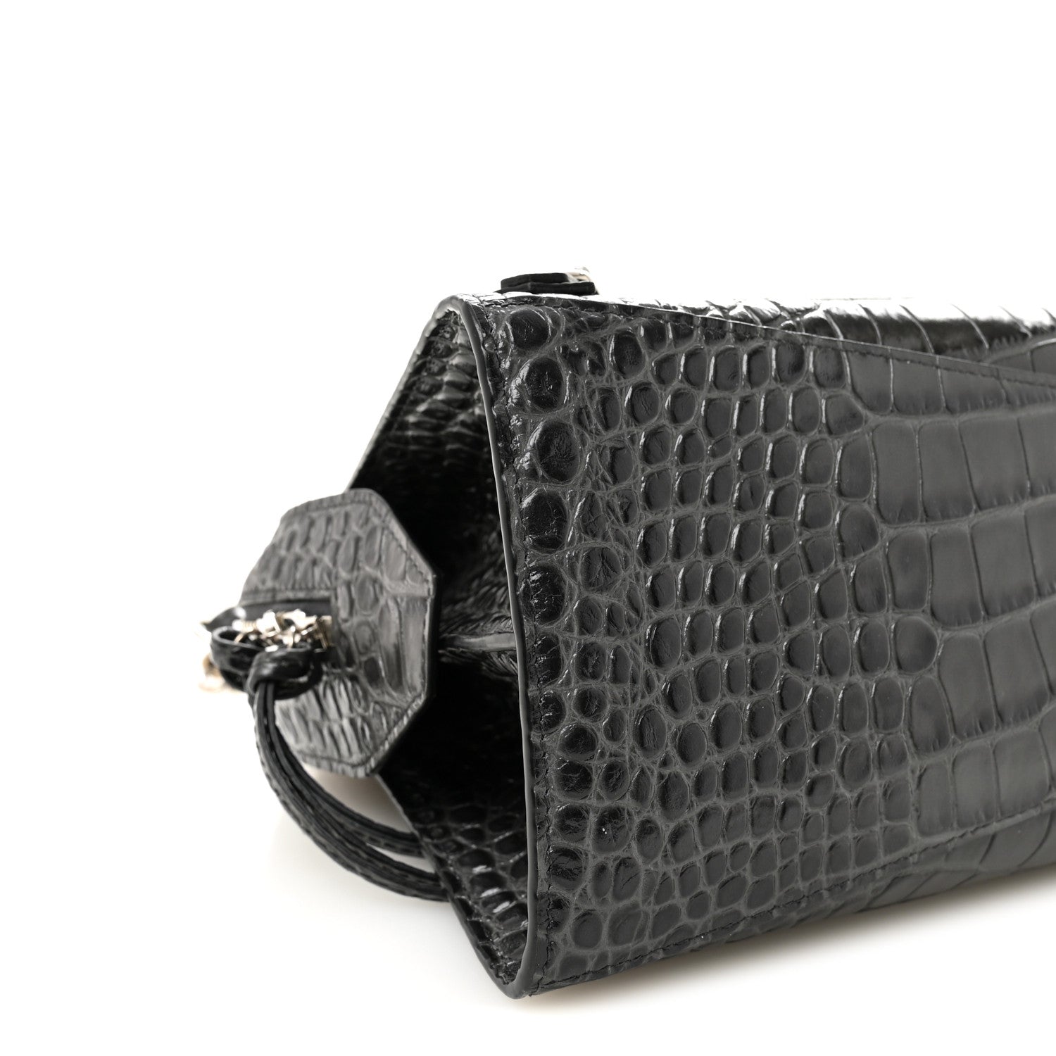 Shiny Supple Calfskin Crocodile Embossed Neo Classic Silver Hardware S City Dark Grey