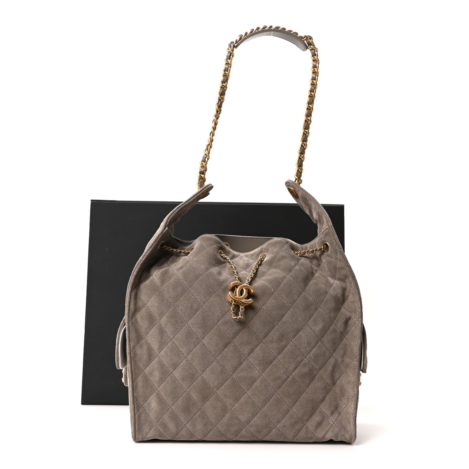 Suede Quilted Medium CHNL 25 Handbag Dark Grey