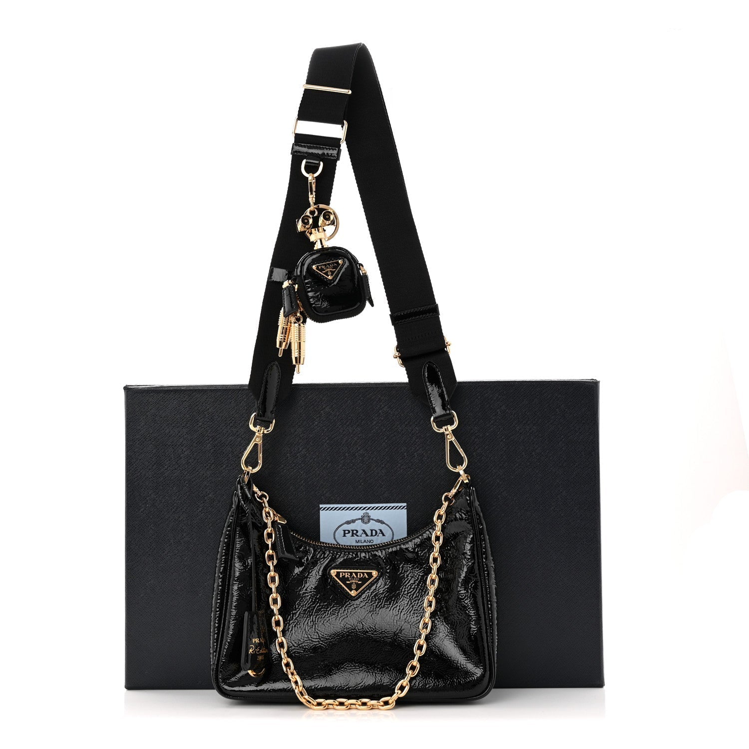 Patent Naplak Re-Edition 2005 Shoulder Bag With Charm Black