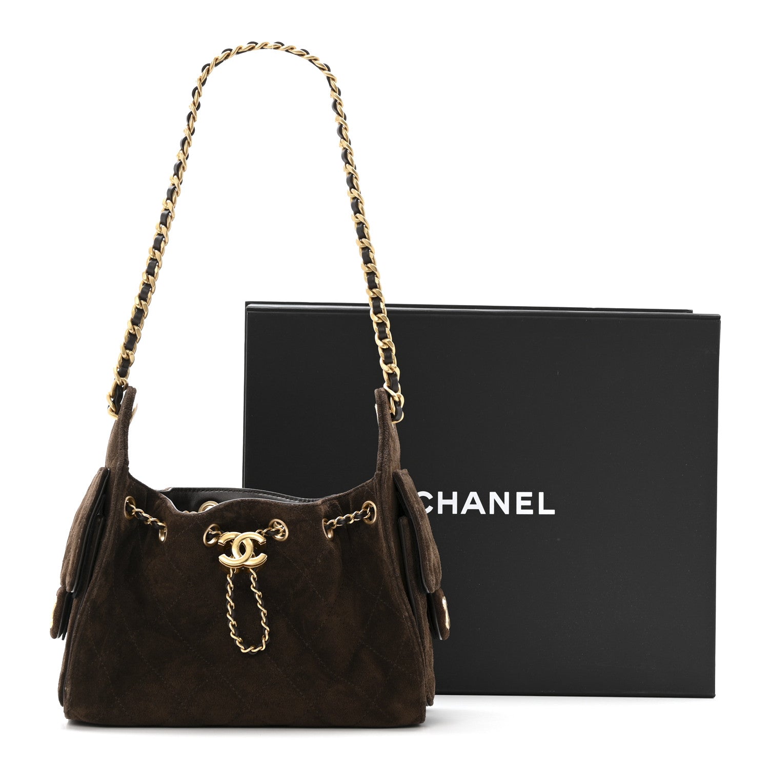 Suede Quilted Mini CHNL 25 Handbag Dark Brown