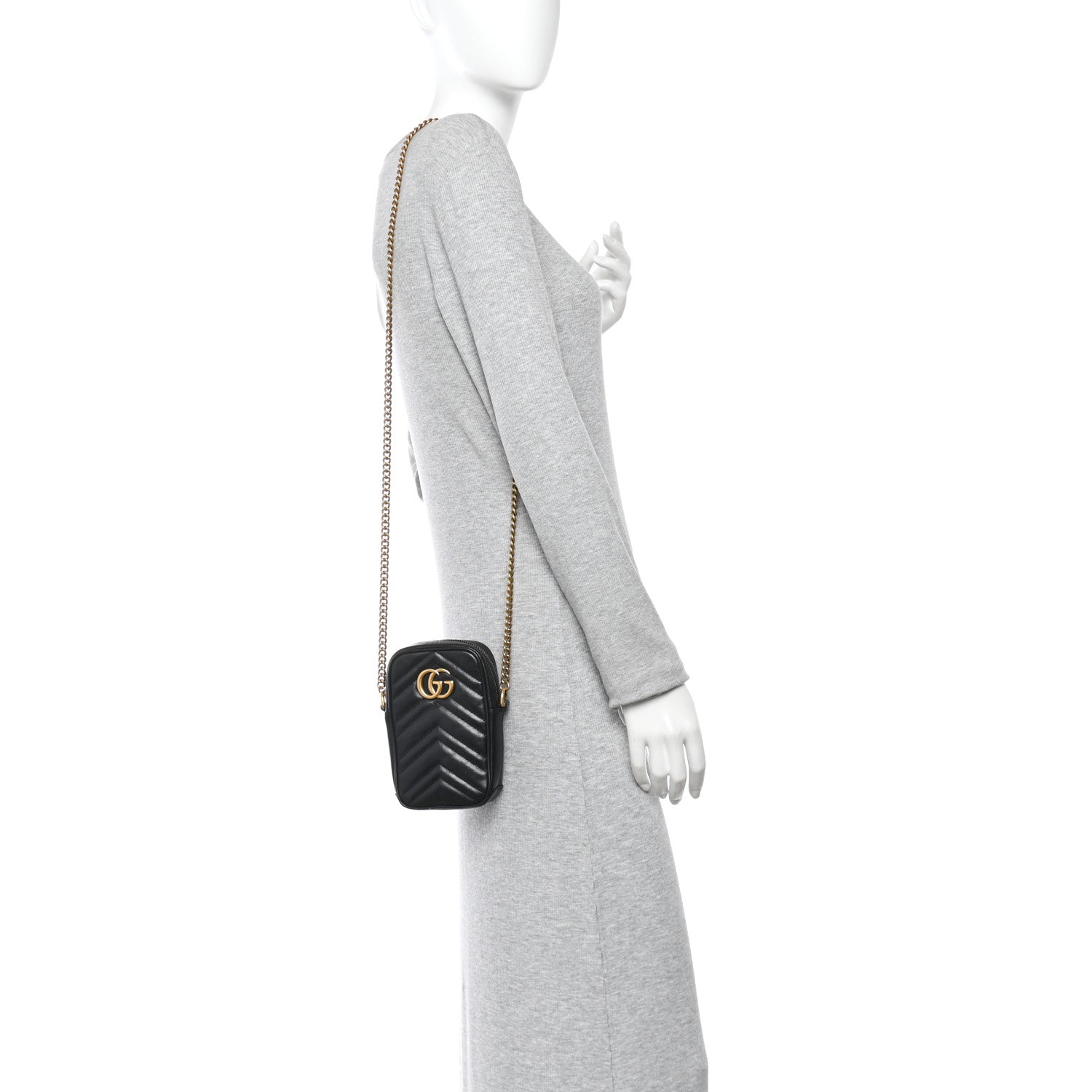 Calfskin Matelasse Mini GG Marmont Crossbody Bag Black