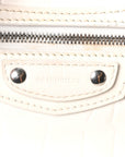 Semi Shiny Calfskin Crocodile Embossed Neo Classic Silver Hardware Nano City Crossbody White