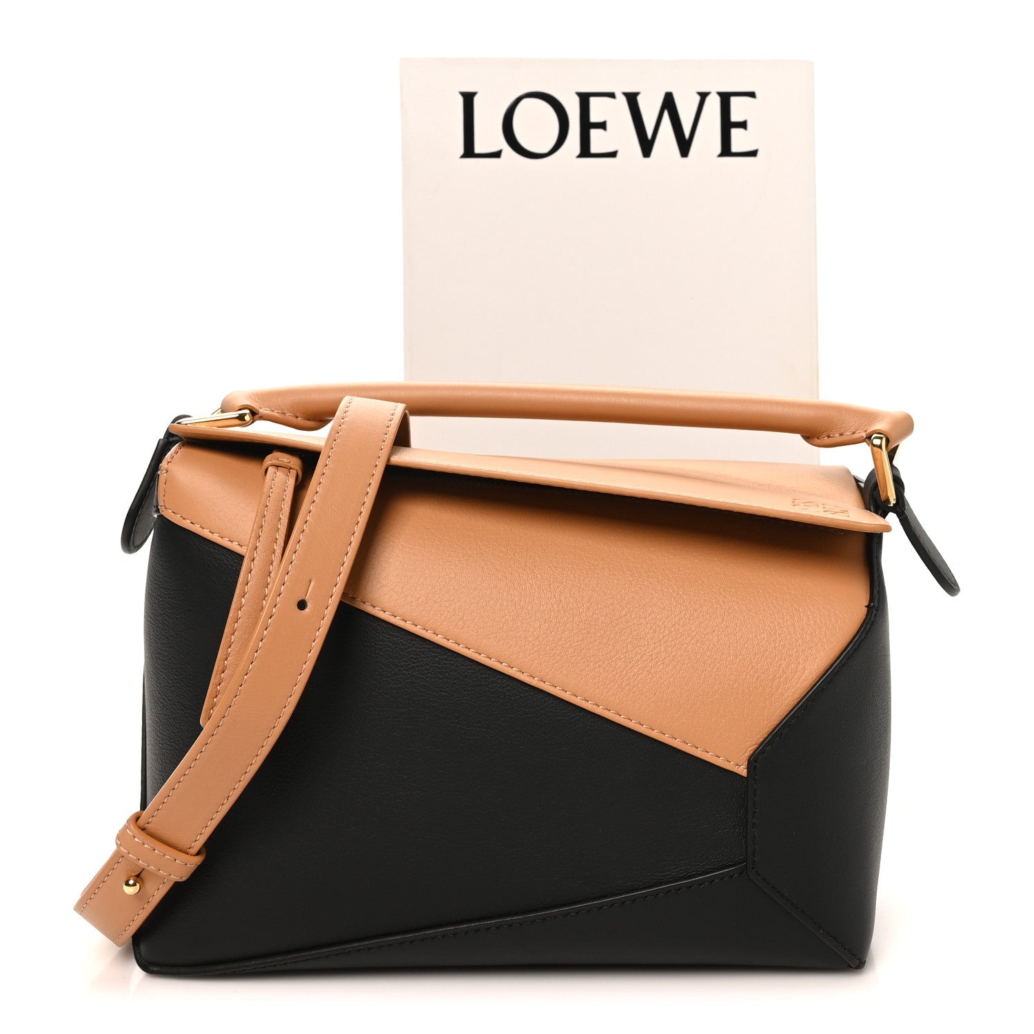 Calfskin Small Puzzle Edge Bag Warm Desert Black