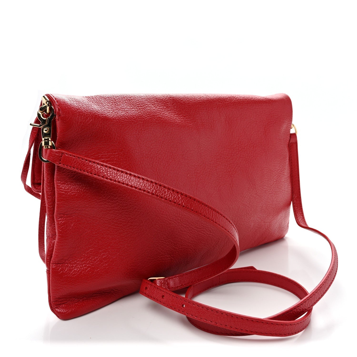 Chevre Gold Metallic Edge Hardware Envelope Clutch Rouge Grenade
