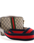 GG Supreme Monogram Textured Dollar Calfskin Web Ophidia Wristlet Shoulder Bag Beige Ebony New Acero