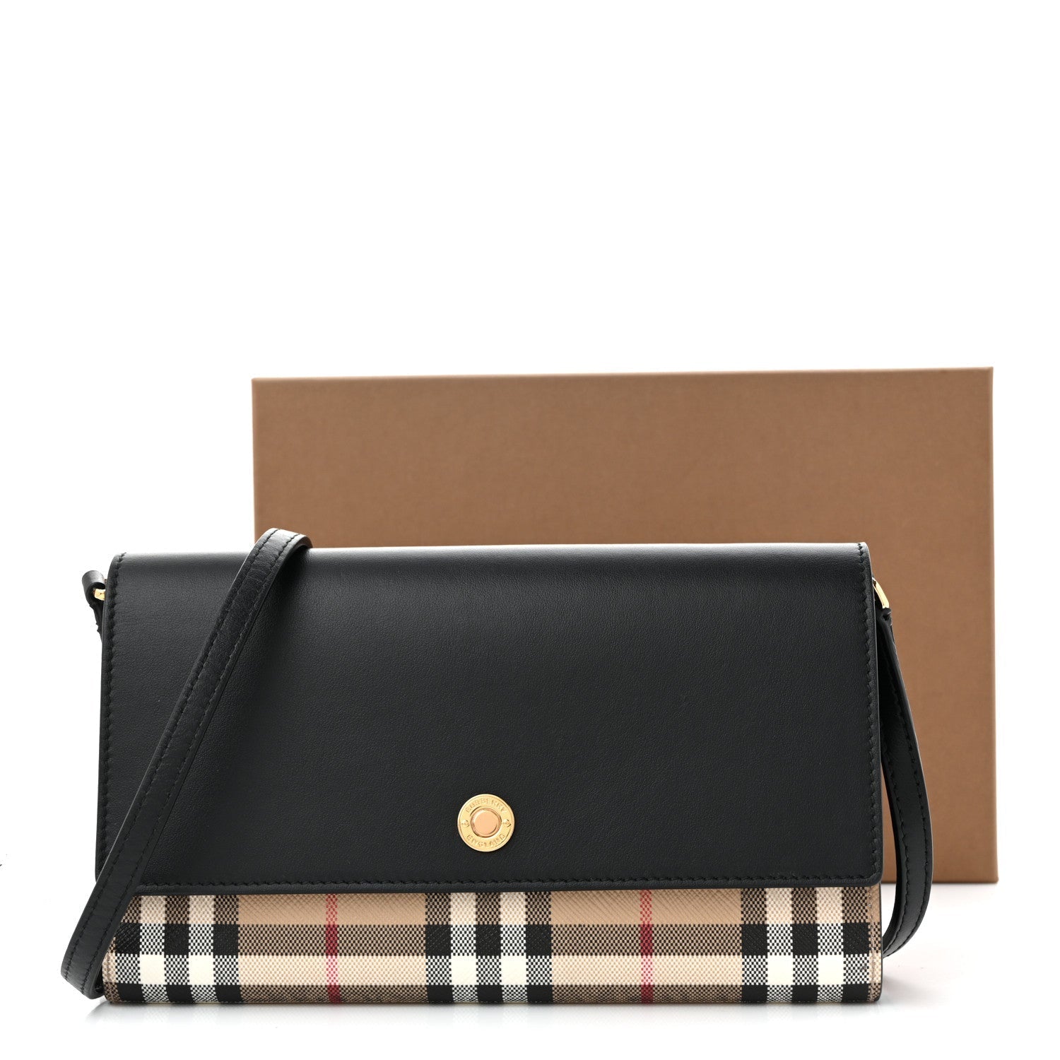 Calfskin Vintage Check Hannah Wallet with Detachable Strap Black