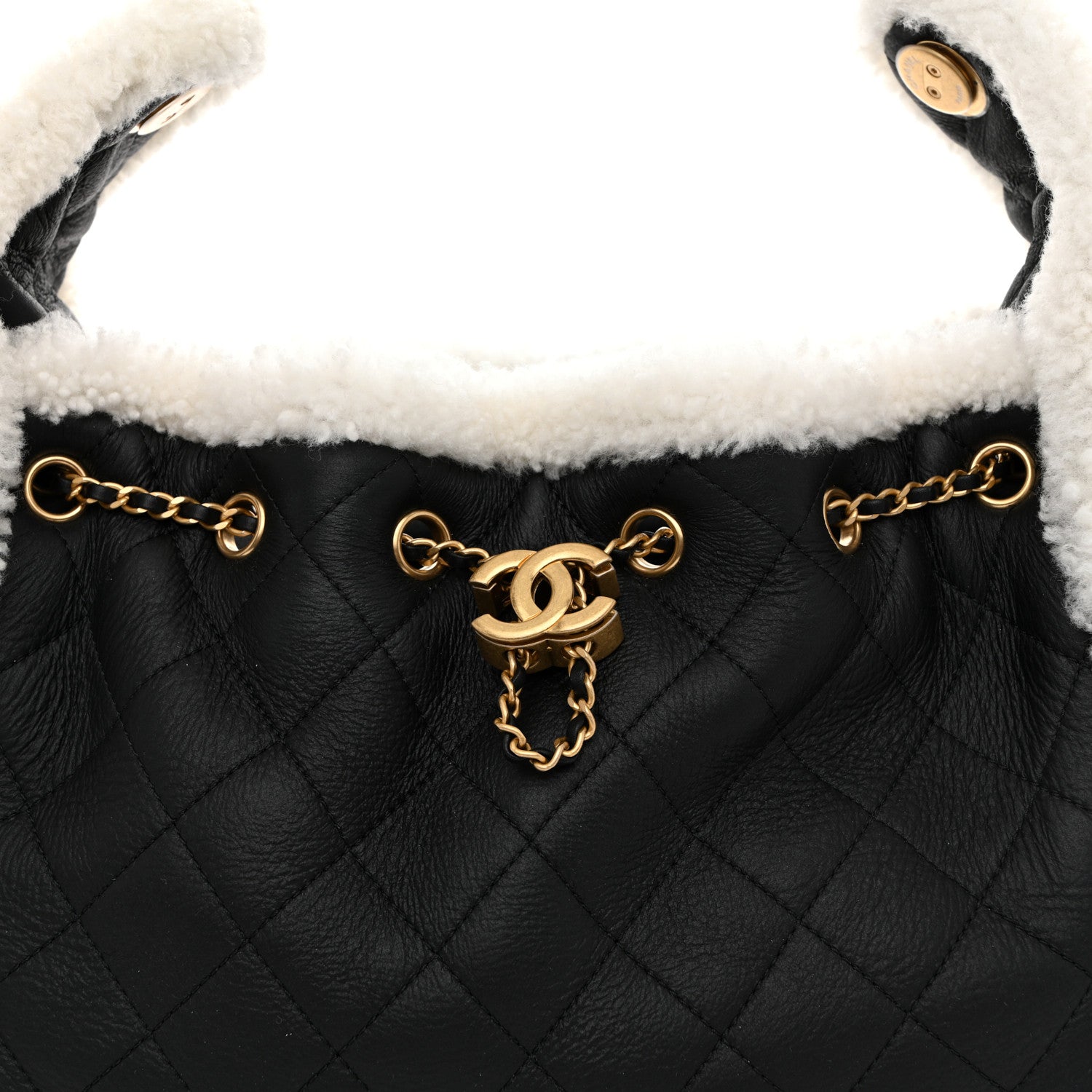 Crumpled Sheepskin Shearling Quilted Small CHNL 25 Handbag Black White