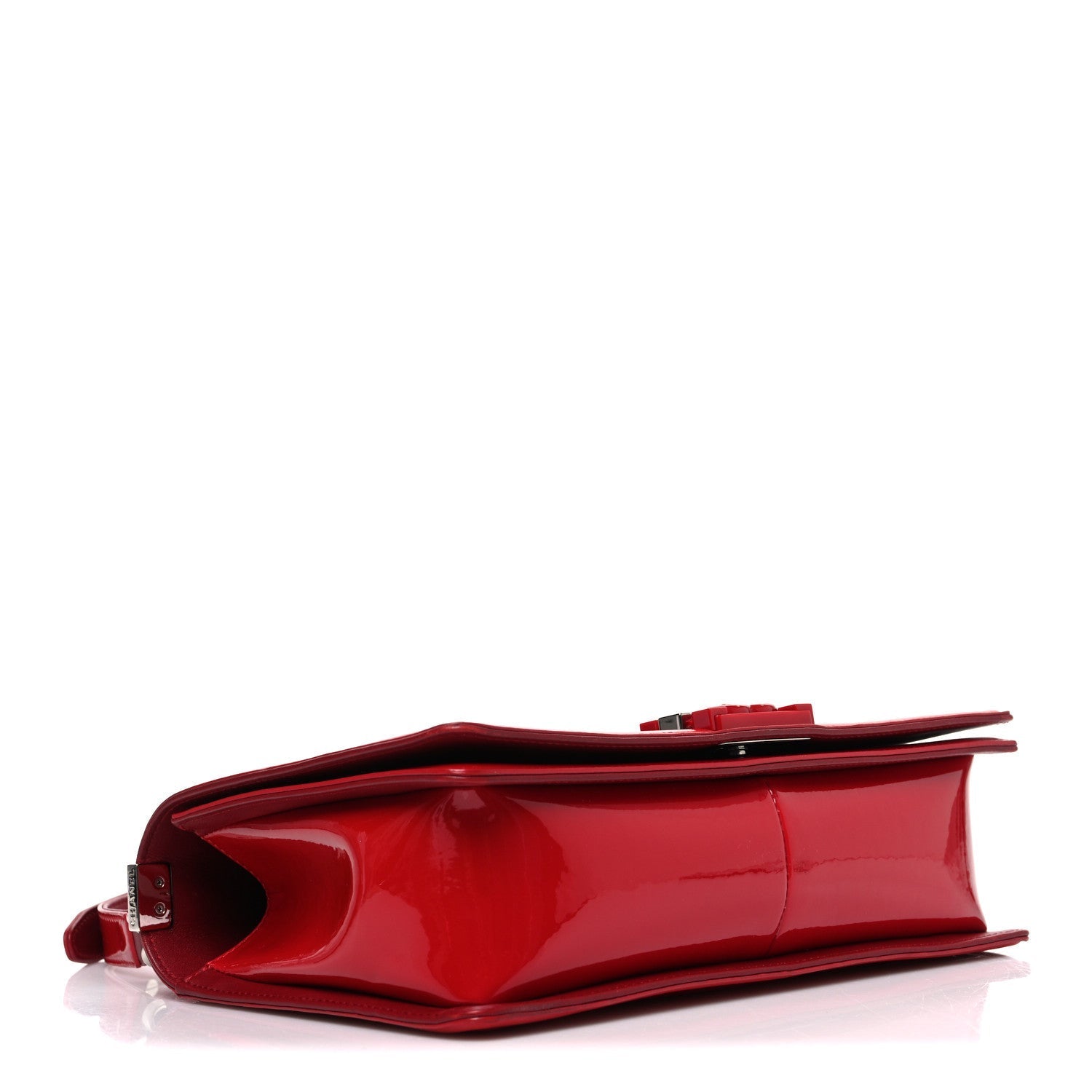 Patent Calfskin New Medium Plexiglass Boy Flap Red