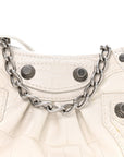 Extra Supple Calfskin Crocodile Embossed Le Cagole Mini Purse With Chain White