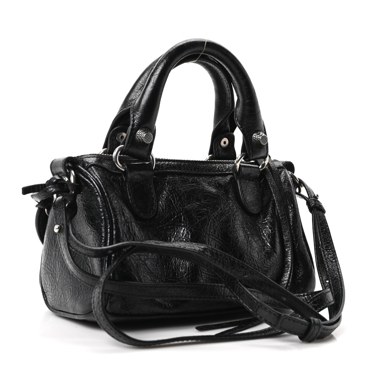 Agneau Arena Crystal Neo Nano Cagole Handbag Black