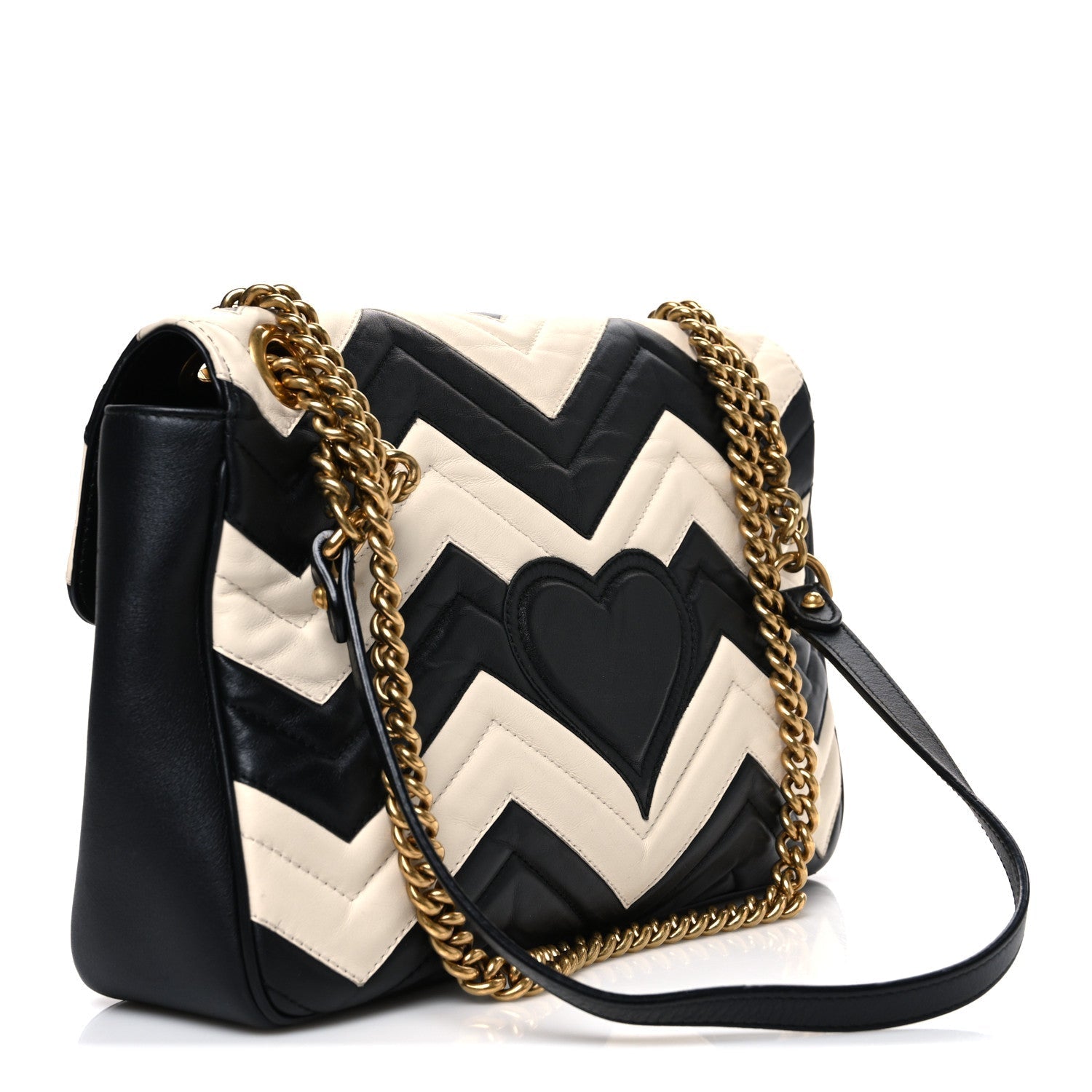 Calfskin Matelasse Medium GG Marmont Shoulder Bag Black White