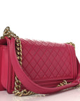 Lambskin Quilted Medium Boy Flap Fuchsia