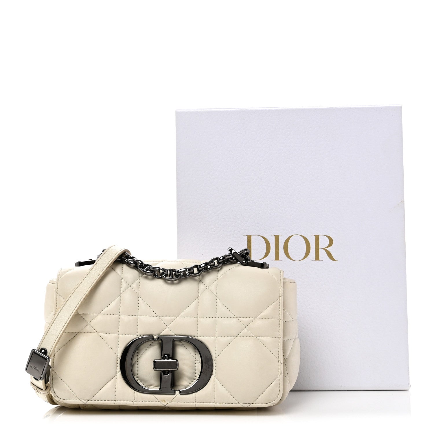Lambskin Macrocannage Small D1OR Caro Bag Ivory