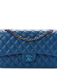 Lambskin Quilted Medium Double Flap Blue Pink