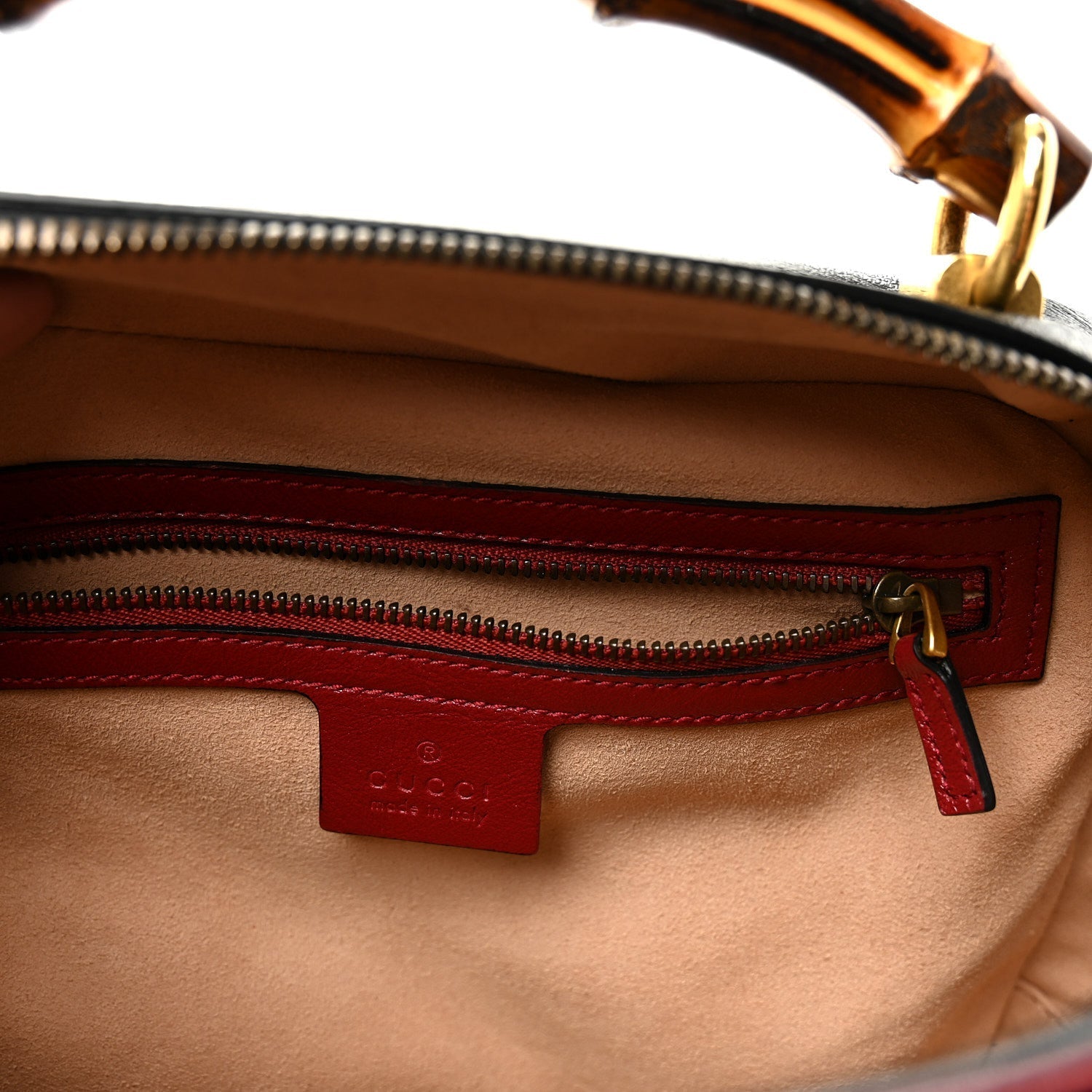 Vintage Effect Calfskin Matelasse Diagonal Small Torchon GG Marmont Bamboo Top Handle Shoulder Bag Black Romantic Cherry
