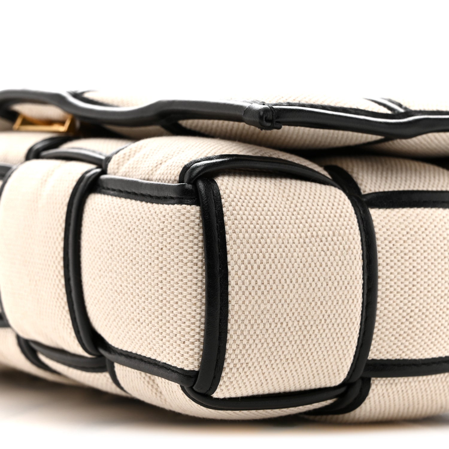 Canvas Intrecciato Padded Cassette Crossbody Bag Natural Black