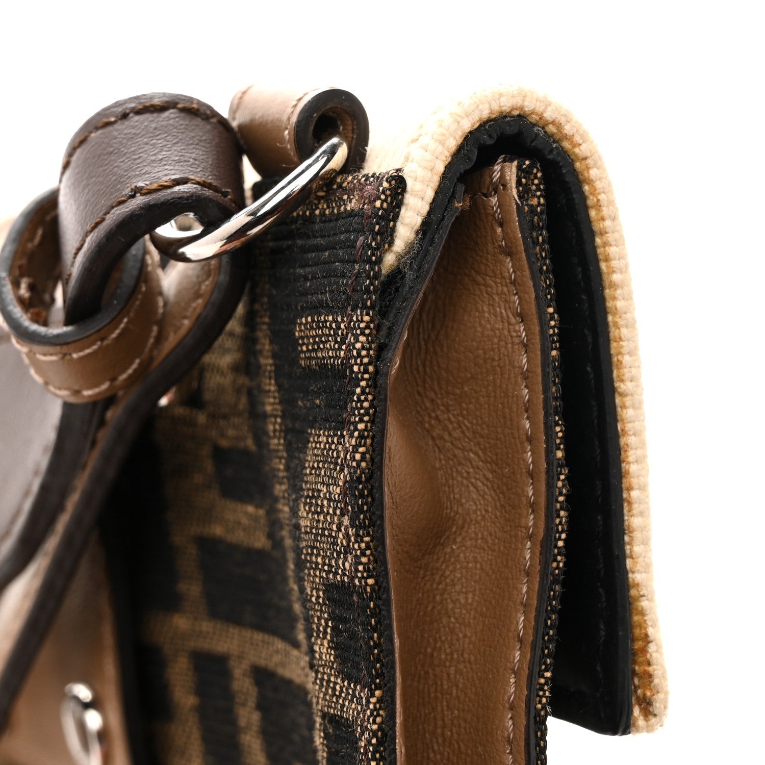 Fabric Jacquard Canvas Vitello Grace Pequin FF 1974 Baguette Belt Pouch Tobacco Moro Grezzo Sand